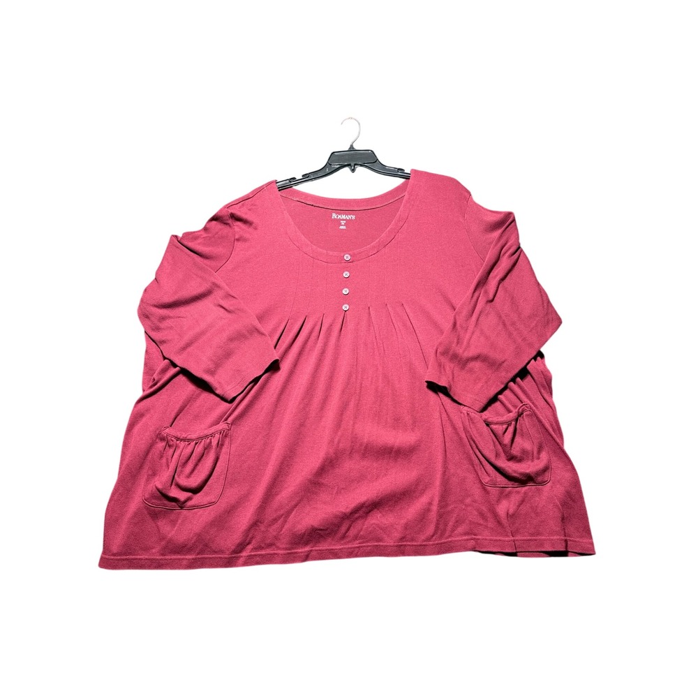Roaman's Tunic Top Womens 5X‎ Red Excellent 3/4 Sleeve Pleated Front Pockets